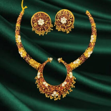 Exclusive A Sirkar Replica with Diamond Frosting Work Meena Kari Kanbala Motif Hasuli Necklace