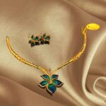 Parashmani Jewellers Replica with Diamond Frosting work Flower Motif Meena Kari Hasuli Necklace