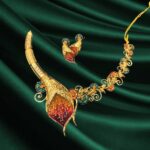 Parashmani Jewellers Replica with Diamond Frosting work Flower and Leaf Motif Meena Kari Hasuli Necklace