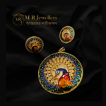 Peacock Motif Meenakari Pendant Set with Earrings